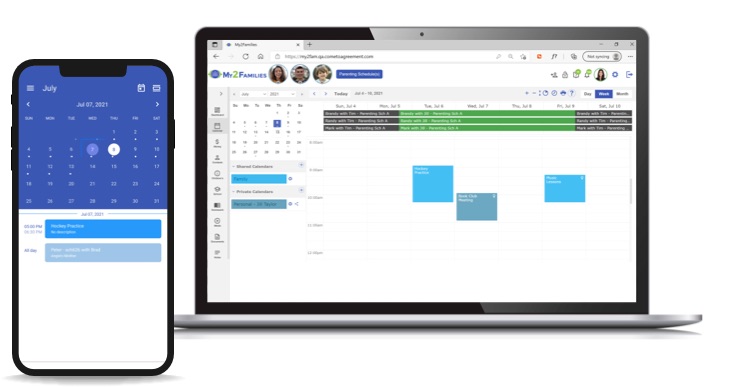 Parenting schedules on a mobile device and laptop.